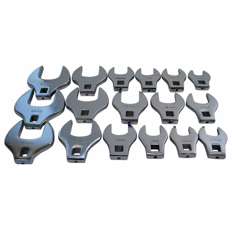 1/2 In Dr Jumbo Metric Crowfoot Wrench Set - 17-Pc