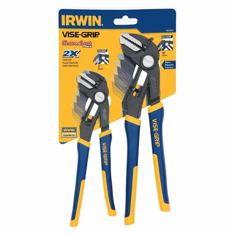 GrooveLock 8 & 10 Inch Straight Jaw Pliers Set 2 Pc