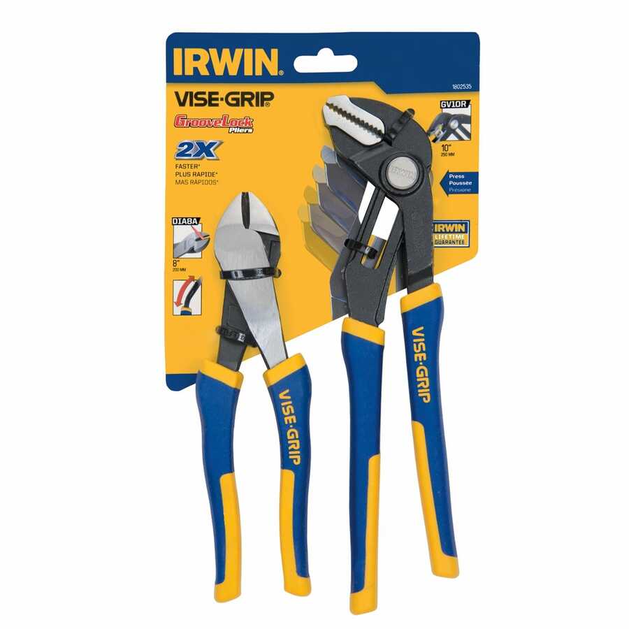8 Inch Diagonal Cutter & GrooveLock 10 Inch Straight Jaw Pliers