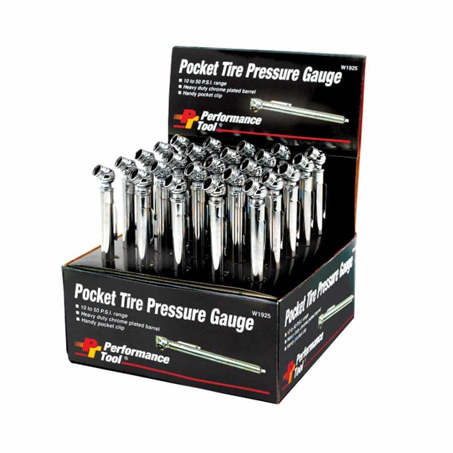 Wilmar - Performance Tool | W1925 | Pencil Tire Pressure Gauge 10-50 PSI with Pocket Clip