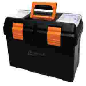 19" Black Plastic Tool Box w/ Beveled Lid, Tray & ...