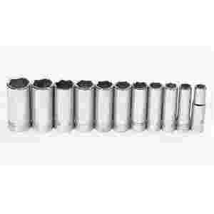 11 pc 1/2" Drive 6-Point SAE Deep Socket Set on Ra...