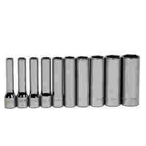 10 pc 1/4" Drive 6-Point SAE Deep Socket Set on Ra...