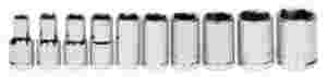 10 Piece 1/4" Drive SAE Shallow 6 Point Socket Set on Clip Rail