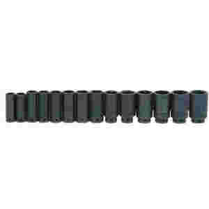 14 pc 1/2" Drive 6-Point SAE Deep Impact Socket Set on Rail and