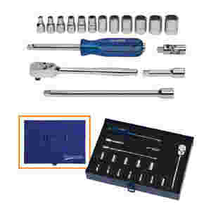 1/4 Inch Drive 6 Pt Metric Socket and Drive Tool Set in Metal To
