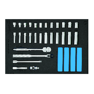 29 pc 3/8 Drive 6-Point Metric Shallow & Deep Socket Set in 1/3 29 pc 3/8 Drive 6-Point Metric Shallow & Deep Socket Set in 1/3