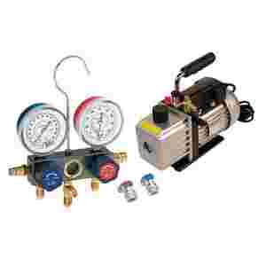 Vacuum Pump and Aluminum Block Manifold Gauge Set...