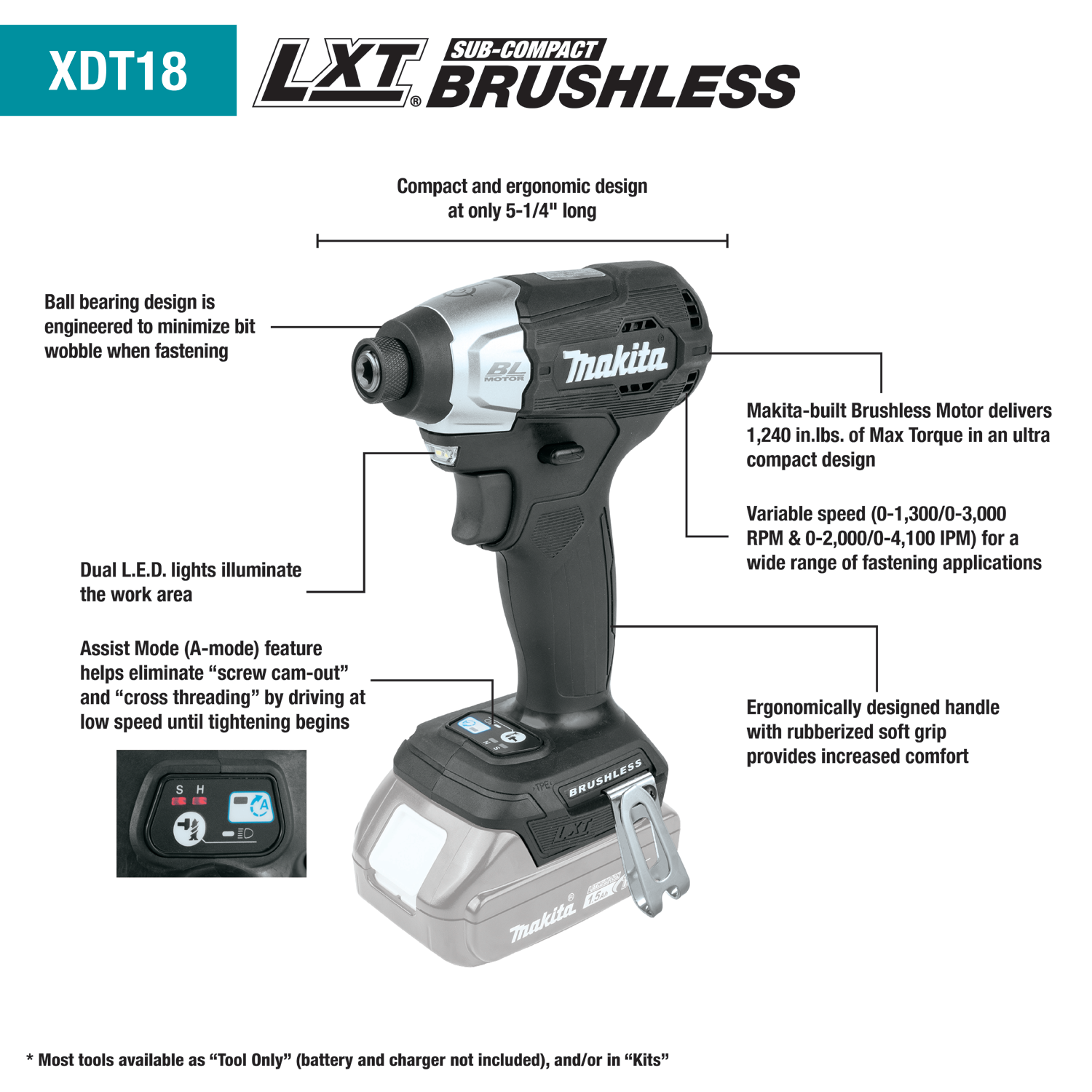 18V LXT Lithium?Ion Sub?Compact Brushless Cordless Impact Driver
